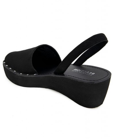 Women's Fine Glass Studs Wedge Sandals Black $42.66 Shoes