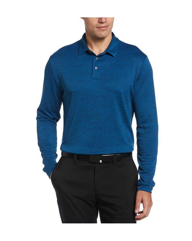 Men's Houndstooth Long Sleeve Golf Polo Shirt Blue $19.95 Polo Shirts