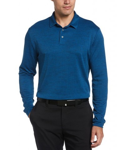 Men's Houndstooth Long Sleeve Golf Polo Shirt Blue $19.95 Polo Shirts