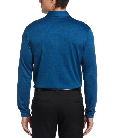 Men's Houndstooth Long Sleeve Golf Polo Shirt Blue $19.95 Polo Shirts