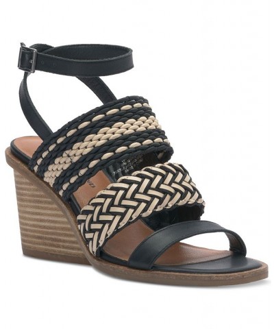 Women's Lissie Woven Ankle Strap Wedge Sandals Black $59.34 Shoes