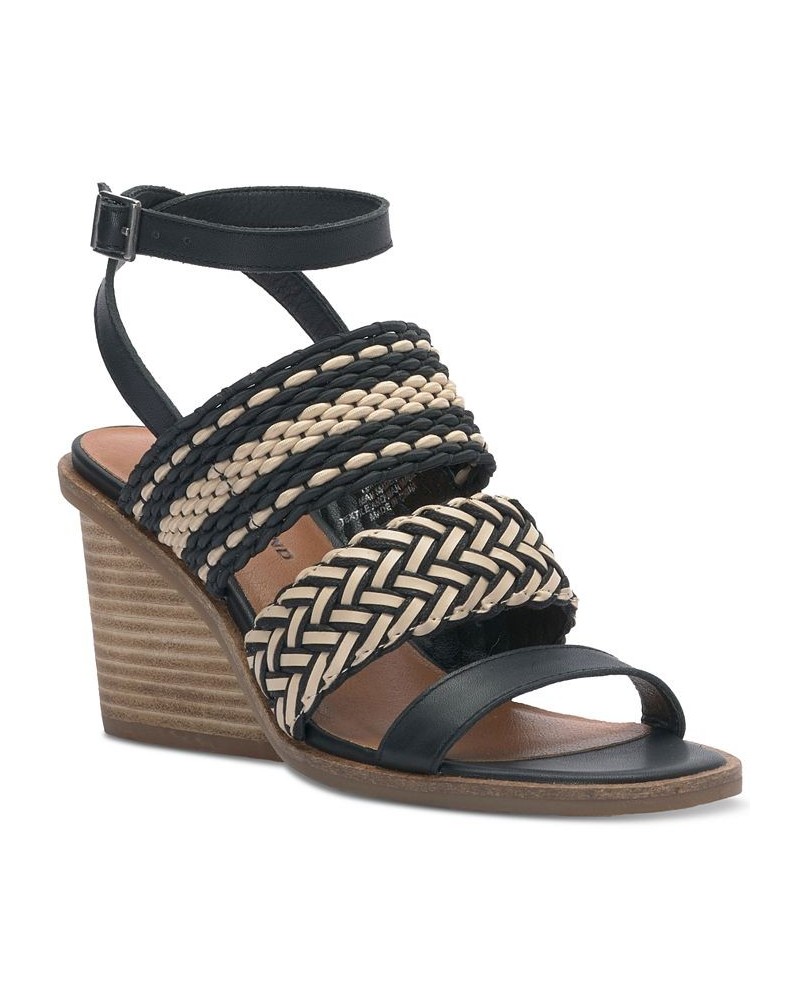 Women's Lissie Woven Ankle Strap Wedge Sandals Black $59.34 Shoes