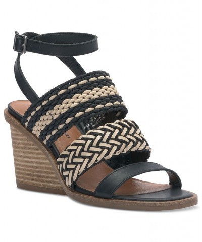 Women's Lissie Woven Ankle Strap Wedge Sandals Black $59.34 Shoes