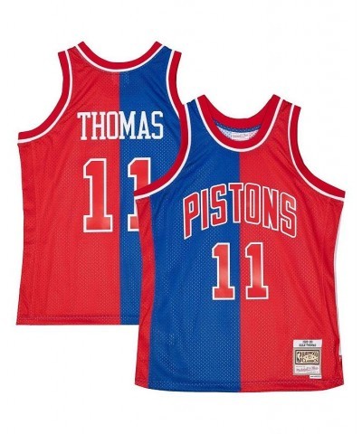 Men's Isiah Thomas Blue, Red Detroit Pistons Hardwood Classics 1988-89 Split Swingman Jersey $46.40 Jersey