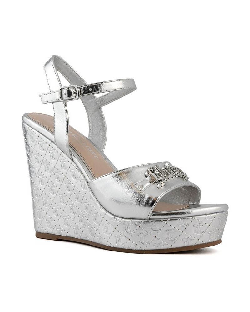 Women's Harlowe Wedge Sandals Silver $33.00 Shoes