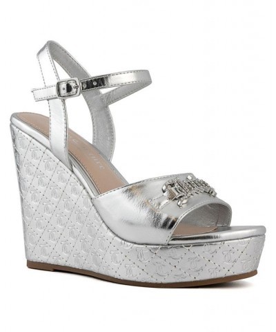 Women's Harlowe Wedge Sandals Silver $33.00 Shoes