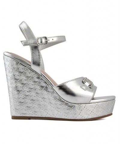 Women's Harlowe Wedge Sandals Silver $33.00 Shoes