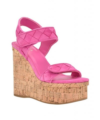 Women's Cataline Cork Platform Wedge Sandal with Straps Pink $61.92 Shoes