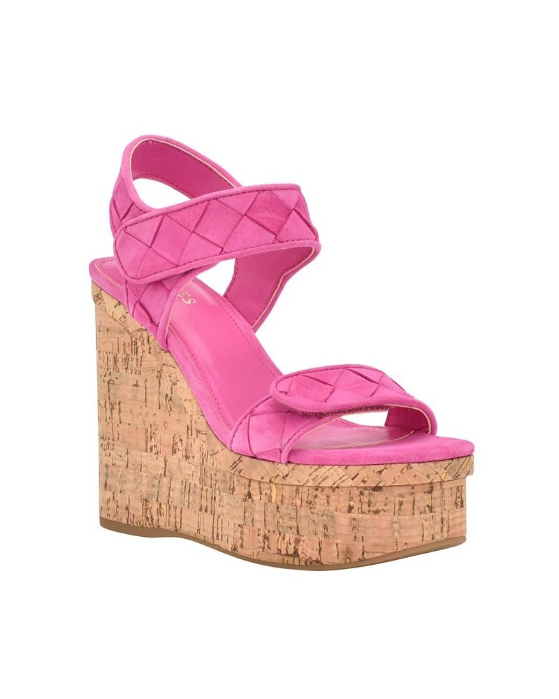 Women's Cataline Cork Platform Wedge Sandal with Straps Pink $61.92 Shoes