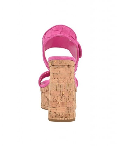 Women's Cataline Cork Platform Wedge Sandal with Straps Pink $61.92 Shoes