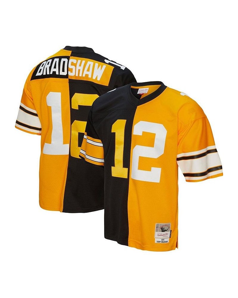 Men's Terry Bradshaw Black and Gold Pittsburgh Steelers 1976 Split Legacy Replica Jersey $81.40 Jersey