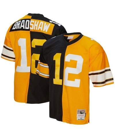 Men's Terry Bradshaw Black and Gold Pittsburgh Steelers 1976 Split Legacy Replica Jersey $81.40 Jersey