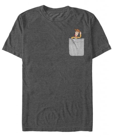 Toy Story Men's Woody Faux Pocket Short Sleeve T-Shirt Gray $17.84 T-Shirts