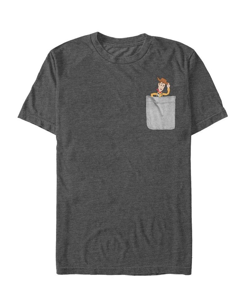 Toy Story Men's Woody Faux Pocket Short Sleeve T-Shirt Gray $17.84 T-Shirts