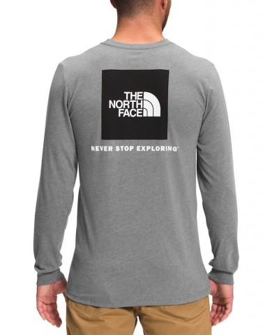 Men's Never Stop Exploring Box Logo Graphic Long-Sleeve T-Shirt Gray $24.75 T-Shirts