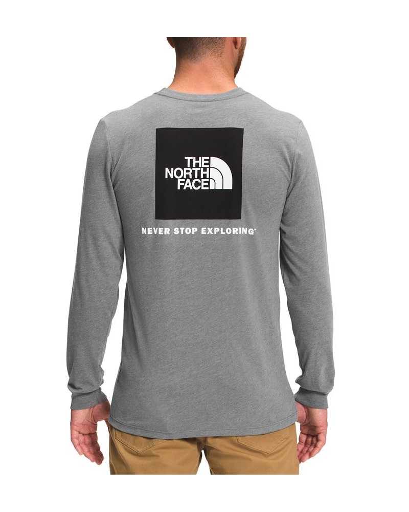 Men's Never Stop Exploring Box Logo Graphic Long-Sleeve T-Shirt Gray $24.75 T-Shirts