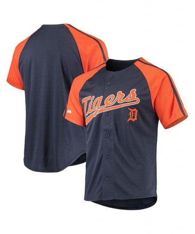 Men's Navy Detroit Tigers Button-Down Raglan Replica Jersey $29.25 Jersey