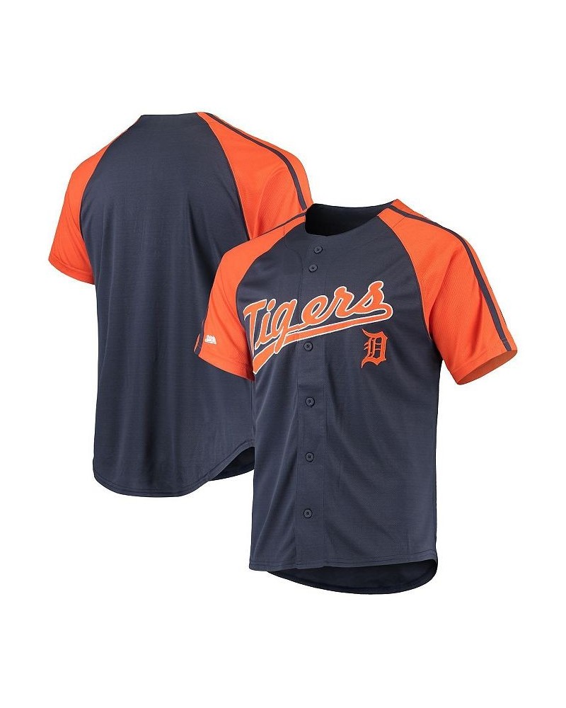 Men's Navy Detroit Tigers Button-Down Raglan Replica Jersey $29.25 Jersey