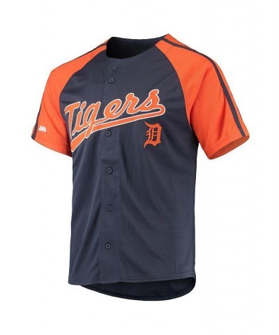 Men's Navy Detroit Tigers Button-Down Raglan Replica Jersey $29.25 Jersey