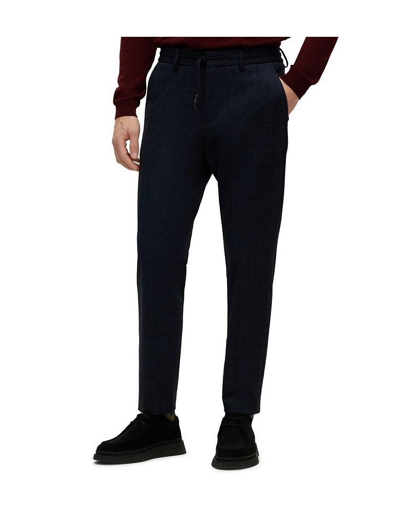 BOSS Men's Slim-Fit Checked Stretch Cloth Trousers Blue $85.28 Pants