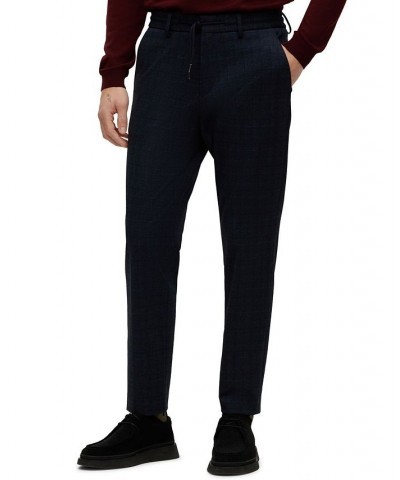 BOSS Men's Slim-Fit Checked Stretch Cloth Trousers Blue $85.28 Pants