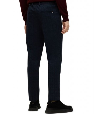 BOSS Men's Slim-Fit Checked Stretch Cloth Trousers Blue $85.28 Pants