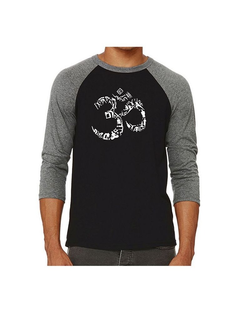 The Om Symbol Out of Yoga Poses Men's Raglan Word Art T-shirt Gray $19.80 T-Shirts