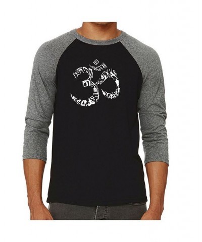 The Om Symbol Out of Yoga Poses Men's Raglan Word Art T-shirt Gray $19.80 T-Shirts