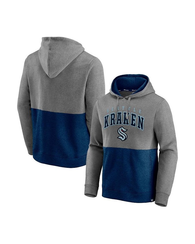 Men's Branded Heathered Gray, Deep Sea Blue Seattle Kraken Block Party Classic Arch Signature Pullover Hoodie $28.52 Sweatshirt