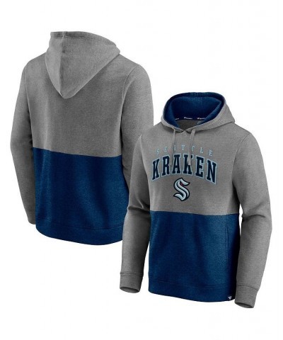 Men's Branded Heathered Gray, Deep Sea Blue Seattle Kraken Block Party Classic Arch Signature Pullover Hoodie $28.52 Sweatshirt