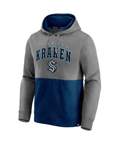 Men's Branded Heathered Gray, Deep Sea Blue Seattle Kraken Block Party Classic Arch Signature Pullover Hoodie $28.52 Sweatshirt