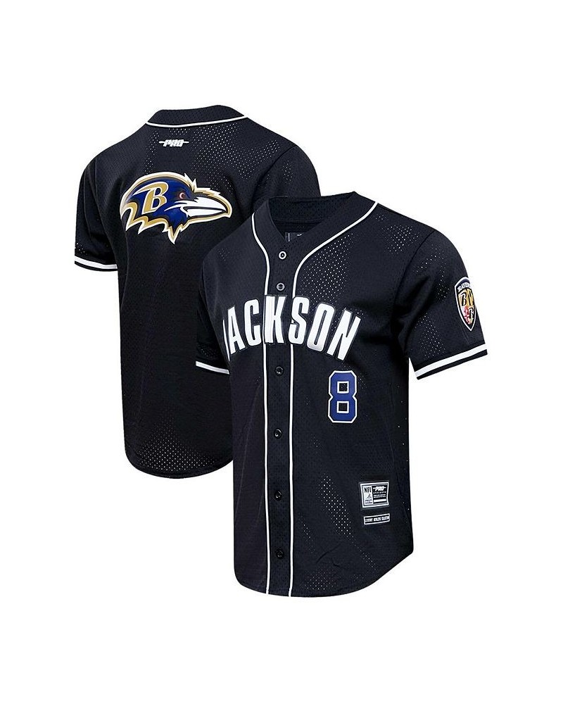 Men's Lamar Jackson Black Baltimore Ravens Mesh Baseball Button-Up T-shirt $50.40 T-Shirts