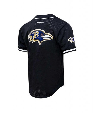 Men's Lamar Jackson Black Baltimore Ravens Mesh Baseball Button-Up T-shirt $50.40 T-Shirts