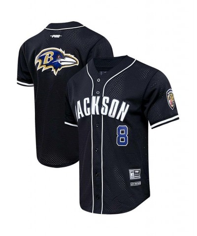 Men's Lamar Jackson Black Baltimore Ravens Mesh Baseball Button-Up T-shirt $50.40 T-Shirts