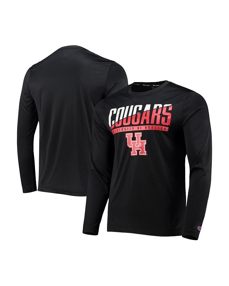 Men's Black Houston Cougars Wordmark Slash Long Sleeve T-shirt $22.50 T-Shirts