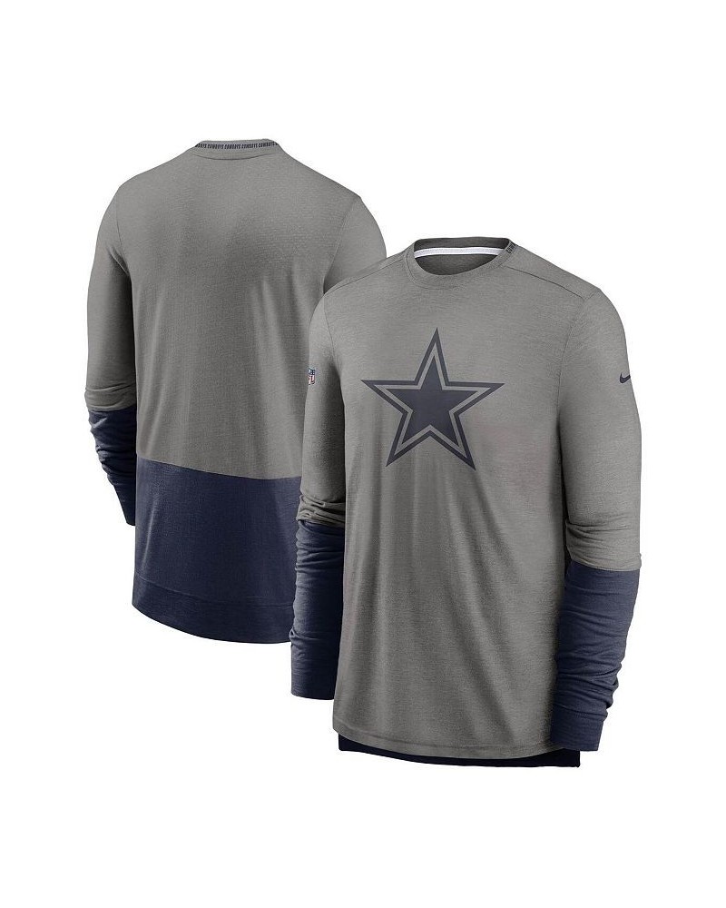 Men's Heathered Gray, Navy Dallas Cowboys Sideline Player Performance Long Sleeve T-shirt $27.90 T-Shirts