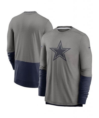 Men's Heathered Gray, Navy Dallas Cowboys Sideline Player Performance Long Sleeve T-shirt $27.90 T-Shirts