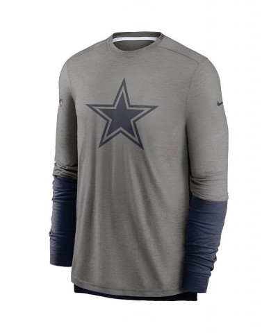 Men's Heathered Gray, Navy Dallas Cowboys Sideline Player Performance Long Sleeve T-shirt $27.90 T-Shirts