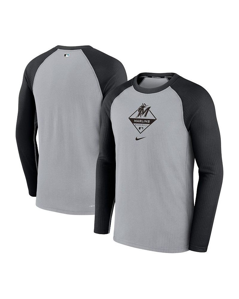 Men's Gray and Black Miami Marlins Game Authentic Collection Performance Raglan Long Sleeve T-shirt $29.25 T-Shirts