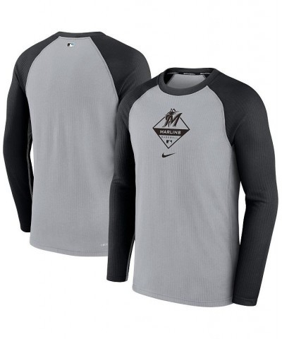 Men's Gray and Black Miami Marlins Game Authentic Collection Performance Raglan Long Sleeve T-shirt $29.25 T-Shirts