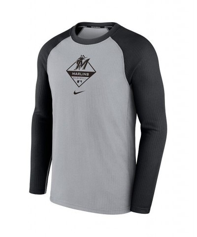 Men's Gray and Black Miami Marlins Game Authentic Collection Performance Raglan Long Sleeve T-shirt $29.25 T-Shirts