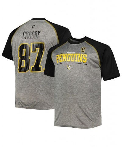 Men's Branded Sidney Crosby Heather Gray, Black Pittsburgh Penguins Big and Tall Contrast Raglan Name and Number T-shirt $26....