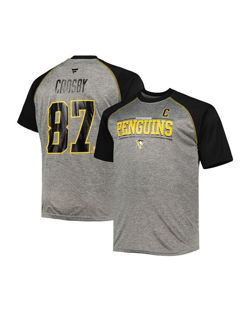 Men's Branded Sidney Crosby Heather Gray, Black Pittsburgh Penguins Big and Tall Contrast Raglan Name and Number T-shirt $26....