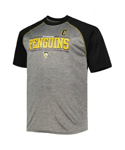 Men's Branded Sidney Crosby Heather Gray, Black Pittsburgh Penguins Big and Tall Contrast Raglan Name and Number T-shirt $26....