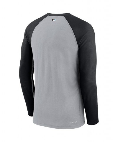 Men's Gray and Black Miami Marlins Game Authentic Collection Performance Raglan Long Sleeve T-shirt $29.25 T-Shirts