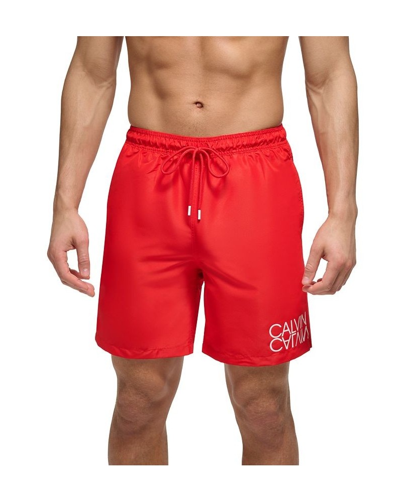 Men's Regular-Fit UPF 50+ Reflection Logo Swim Trunks Red $21.98 Swimsuits