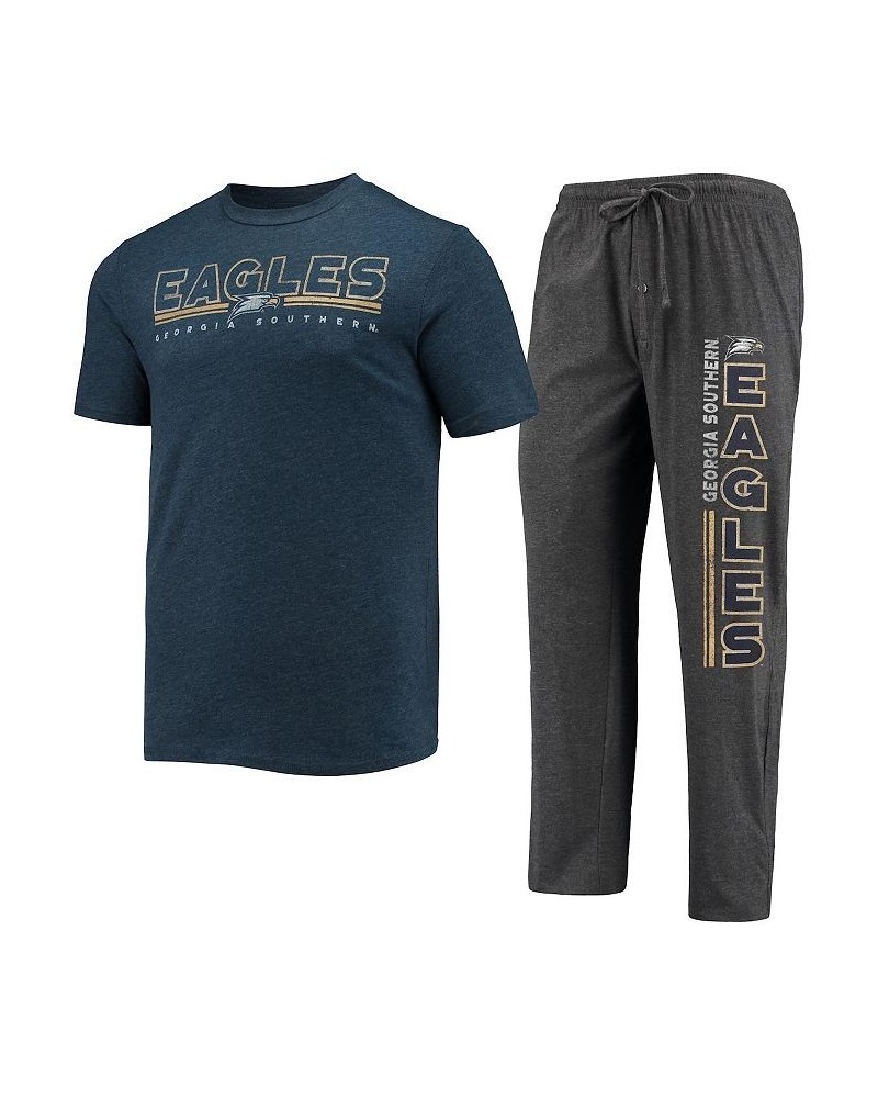 Men's Heathered Charcoal, Navy Georgia Southern Eagles Meter T-shirt and Pants Sleep Set $36.39 Pajama