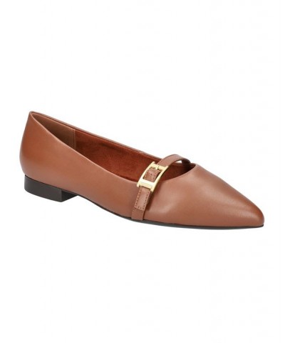 Women's Evanna Flats Dark Tan Leather $43.70 Shoes