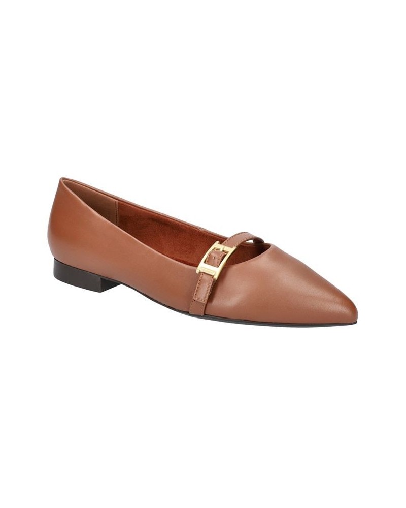 Women's Evanna Flats Dark Tan Leather $43.70 Shoes