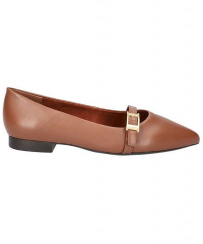 Women's Evanna Flats Dark Tan Leather $43.70 Shoes